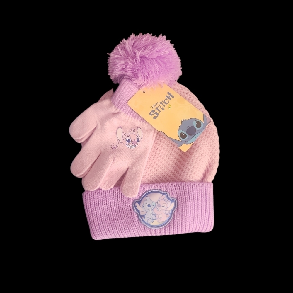 Disney Stitch Lavender and Pink Hat and Gloves